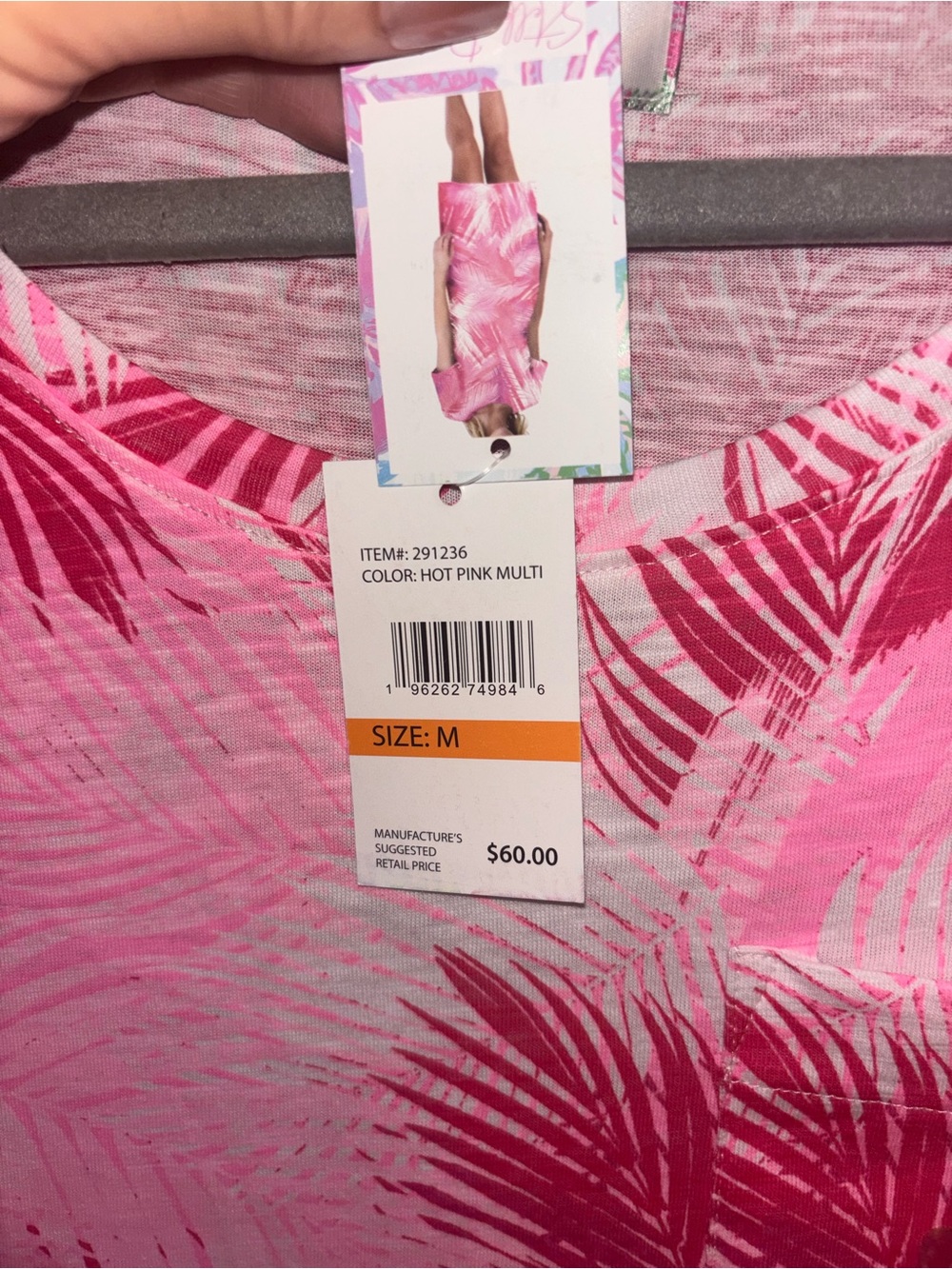 NWT Stella Parker Pink Palm-Print Cotton Beach Cover-Up Dress - Picture 3 of 7